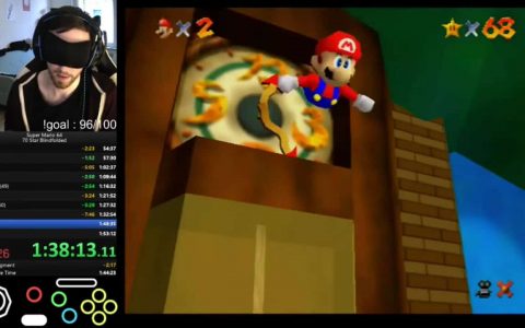 《Super Mario 64》蒙眼挑战   1 小时 45 分完成兼获 70 颗星