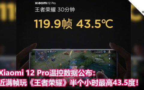 Xiaomi 12 Pro温控数据公布：近满帧玩《王者荣耀》半个小时最高43.5度！