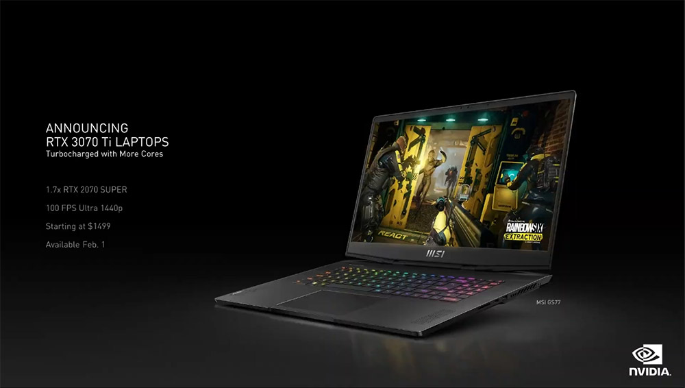 NVIDIA 推出 RTX 3080 Ti / RTX 3070 Ti 笔电 GPU 与 RTX 3050 桌上型 GPU