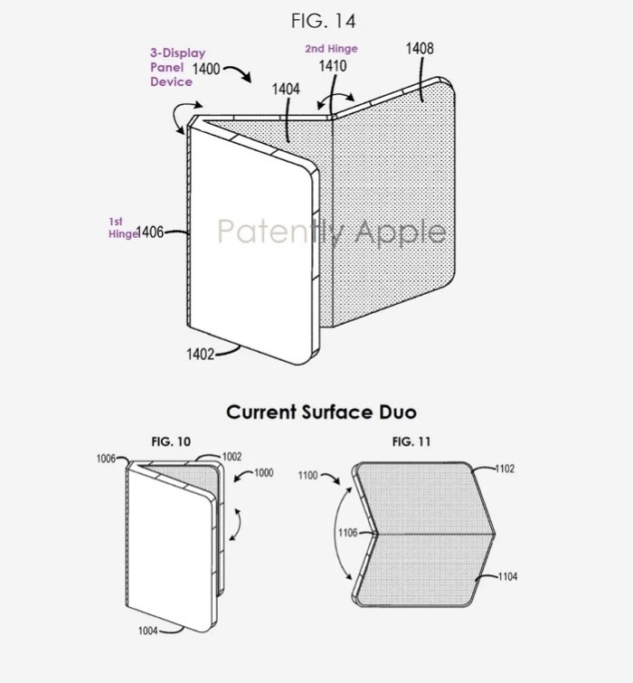 Surface Duo的升级形态？ 新专利显示双折叠三屏幕设计