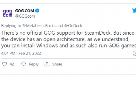 GOG：无官方支持Steam Deck计划，可在设备安装Windows游玩 