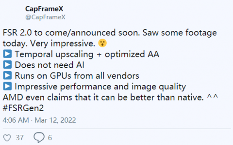 AMD FSR 2.0首度曝光 大兼容对手显卡