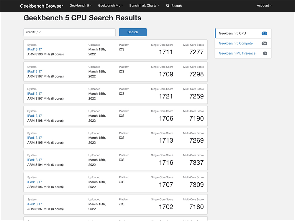 iPad Air 5 Geekbench 跑分曝光：搭载满血版Apple M1芯片，性能与iPad Pro基本相同