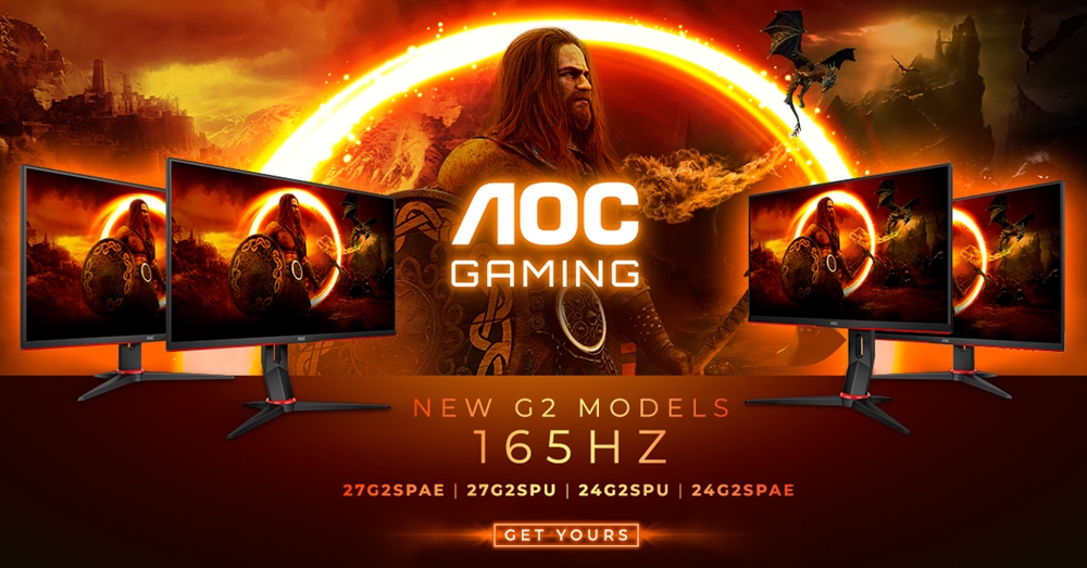 AOC 推出 4 款新 G2 系列显示器，165Hz 高刷 FPS 游戏新选择！