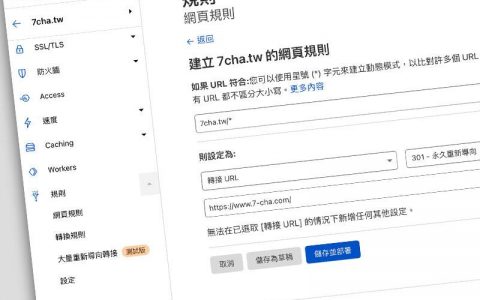使用Cloudflare网页规则，建立301转址将A域自动转向到B域 