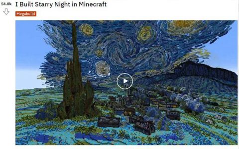 玩家在《Minecraft》画出梵高名画「星夜」，超高还原度如原画再现