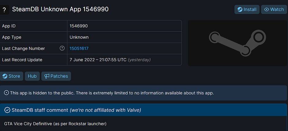 SteamDB惊见《罪恶都市 决定版》相关信息