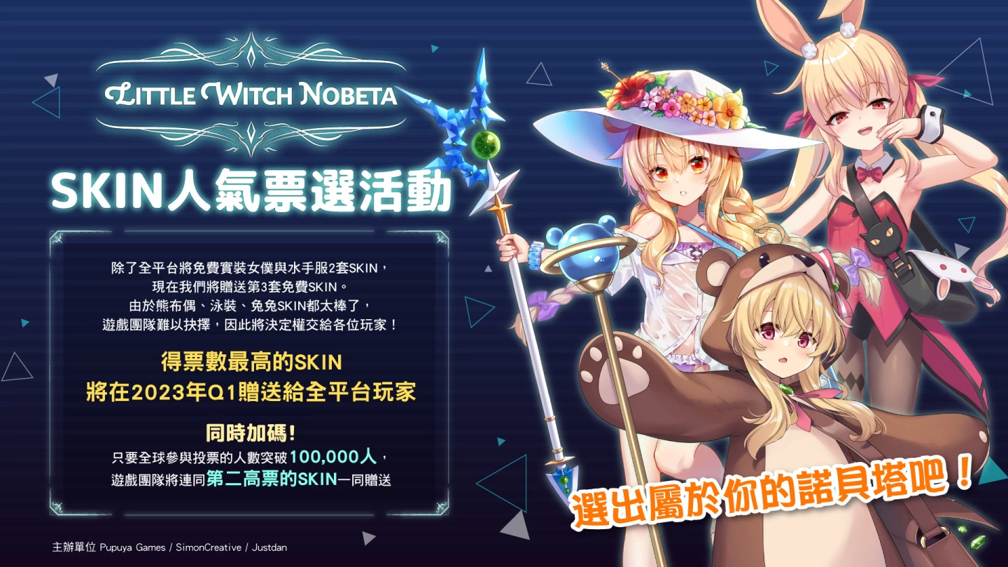 《小魔女诺贝塔》推特票选免费送人气冠军 SKIN ，总票数累积突破 10 万加赠亚军造型