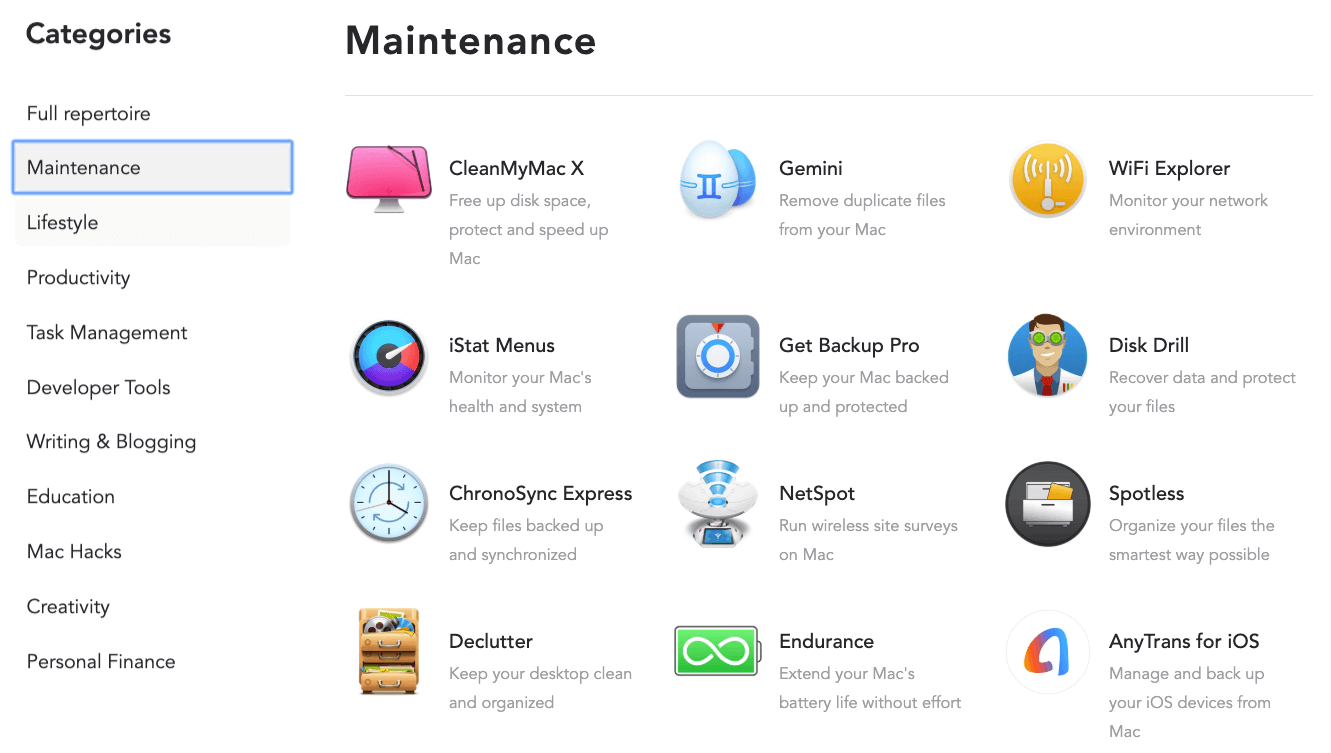 Mac App 订阅制软件平台 — Setapp 应用程序类别
