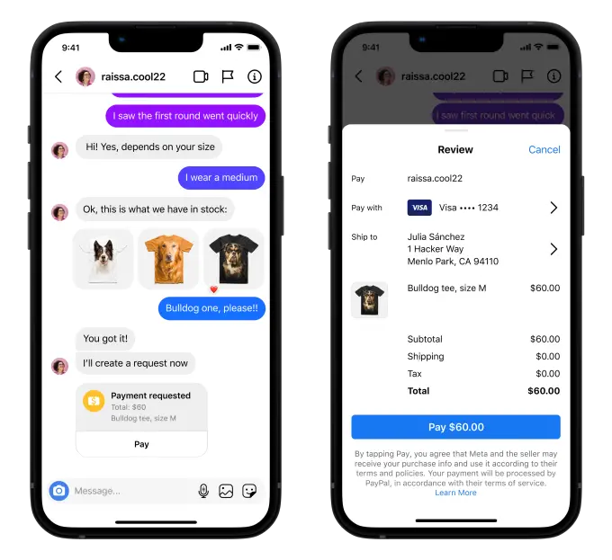 Instagram新增「payments in chat」功能，私信界面可网购、完成支付以及追踪包裹