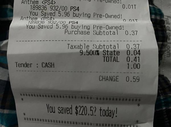 《Anthem》被当电子垃圾卖 GameStop 每只只售 1 美分