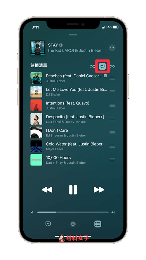 Apple Music 单曲循环：点选重复播放