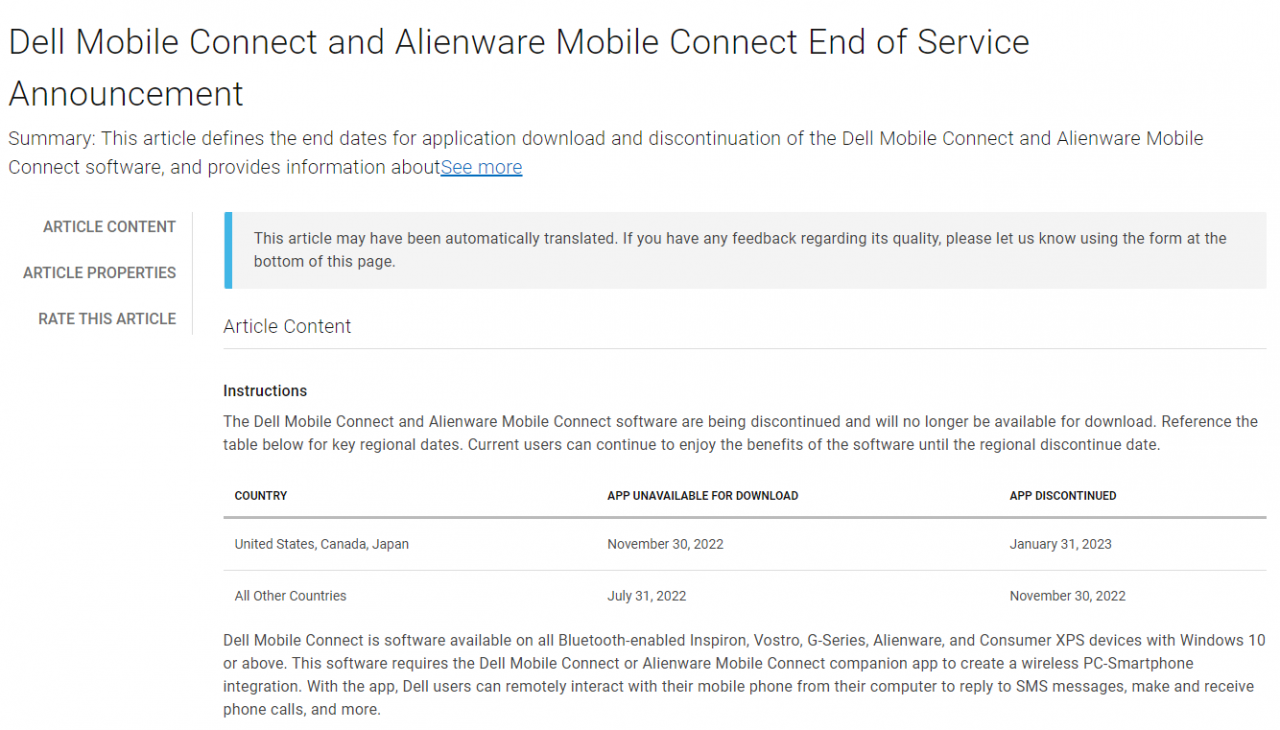 Dell电脑和手机互联功能宣告停用：Mobile Connect两款应用11月起终止服务