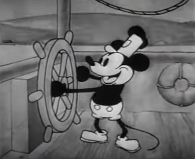 1928年迪士尼的米老鼠诞生于「汽船威利号」（Steamboat Willie ）上 图： 翻摄自 Walt Disney Animation Studios 官方YouTube频道