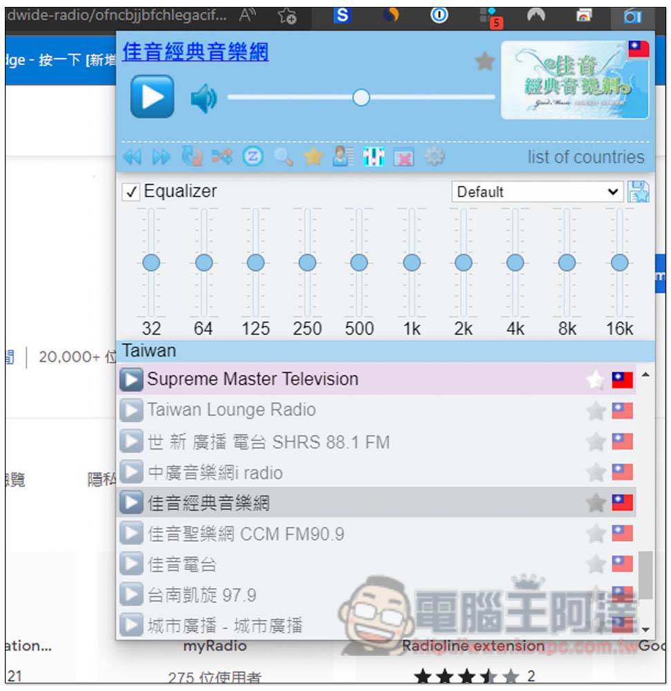 Worldwide Radio 内建 5 万个各国广播电台的扩充功能，打开浏览器就能听