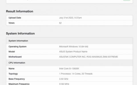 表现与 Ryzen 9 5950X 相去不远，Intel Core i5-13600K 数据再于 Geekbench 数据库曝光