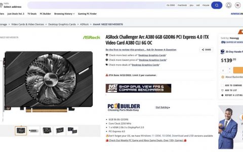 ASRock Challenger Arc A380 显示卡在美国 Newegg 上架
