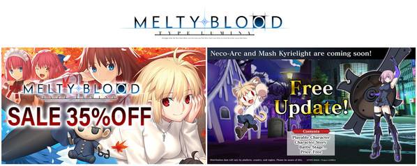 宣布发布《MELTY BLOOD： TYPE LUMINA》的全新可操控角色「玛修・基利艾拉特」和「涅可爱尔奎」，第四套之前的所有附加角色均将免费提供