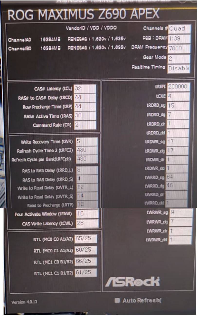 韩国超频玩家成功将DDR5 HYNIX A DIE超至7800 C32过测！