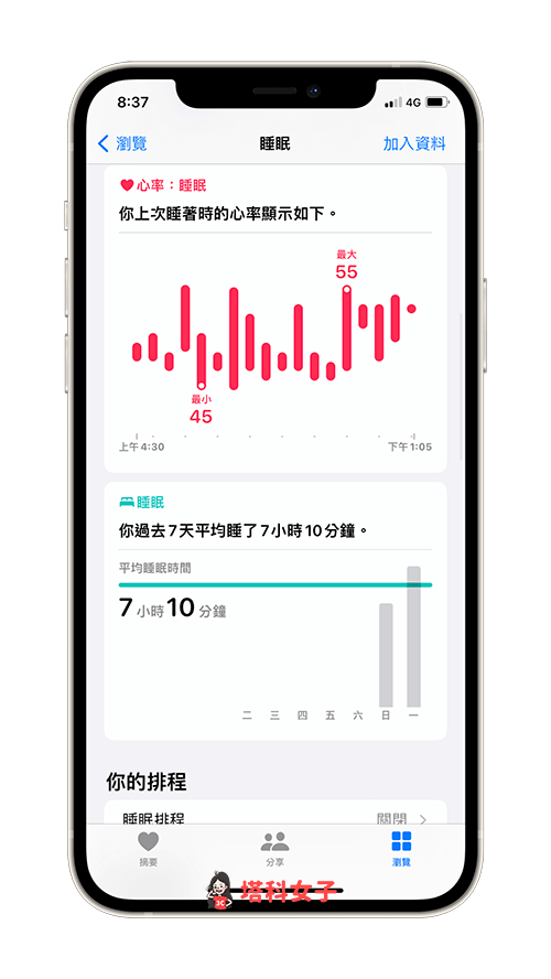 在 iPhone 健康查看睡眠周期分析