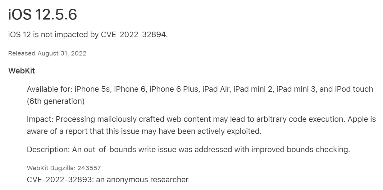 Apple 没忘记老设备用户！发布 iOS 12.5.6 更新：修复严重漏洞