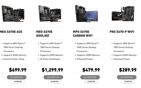旗舰产品要价 1299.99 美元，MSI 美国官网揭露 4 款 X670E 主板售价