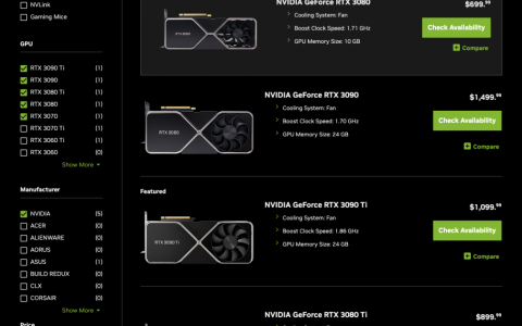 新一波降价行动开始，1099.99美元可以入手NVIDIA GeForce RTX 3090 Ti Founders Edition