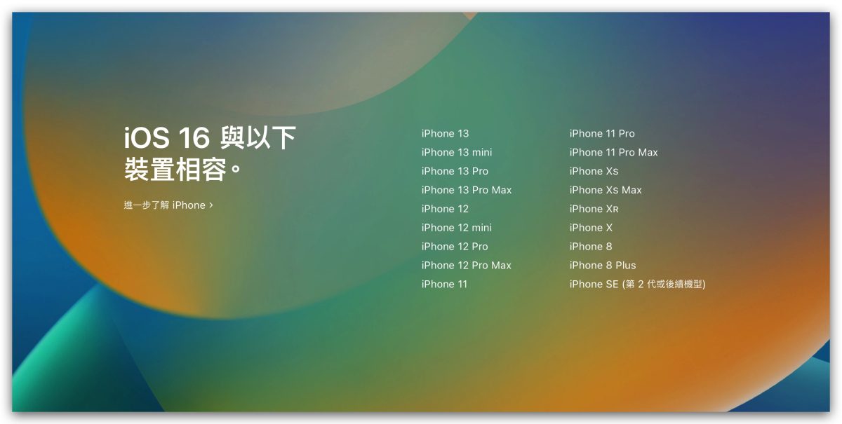 iOS 16 支持列表