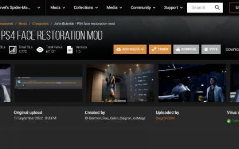 《漫威蜘蛛人》「PS4脸模板」出现Nexus Mods模组网站 下载量迅速累积3000次数