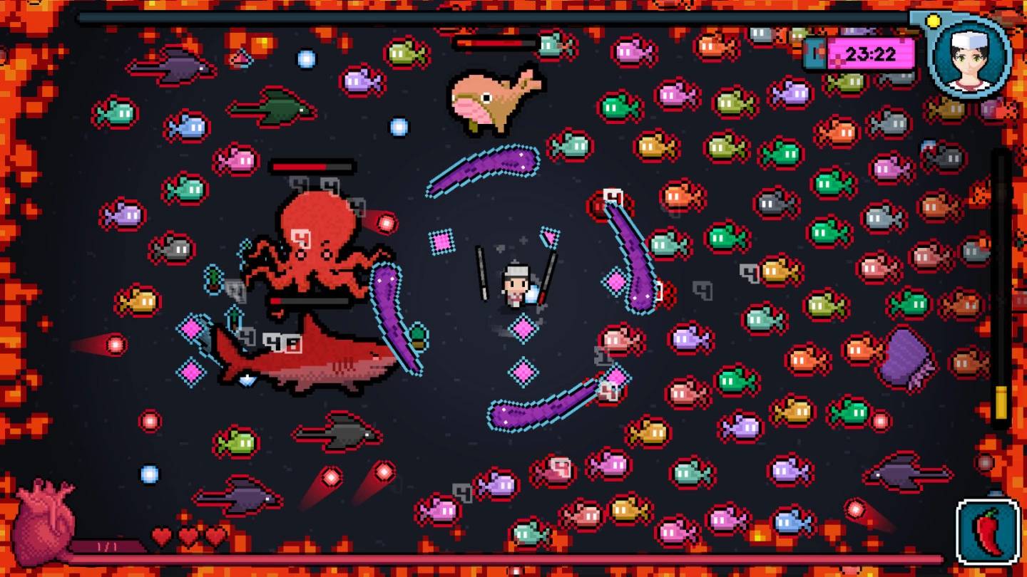 《Sue Shi Survival》弹幕 Roguelike 动作游戏亮相，拿好你的生鱼片刀对抗海鲜亡灵！