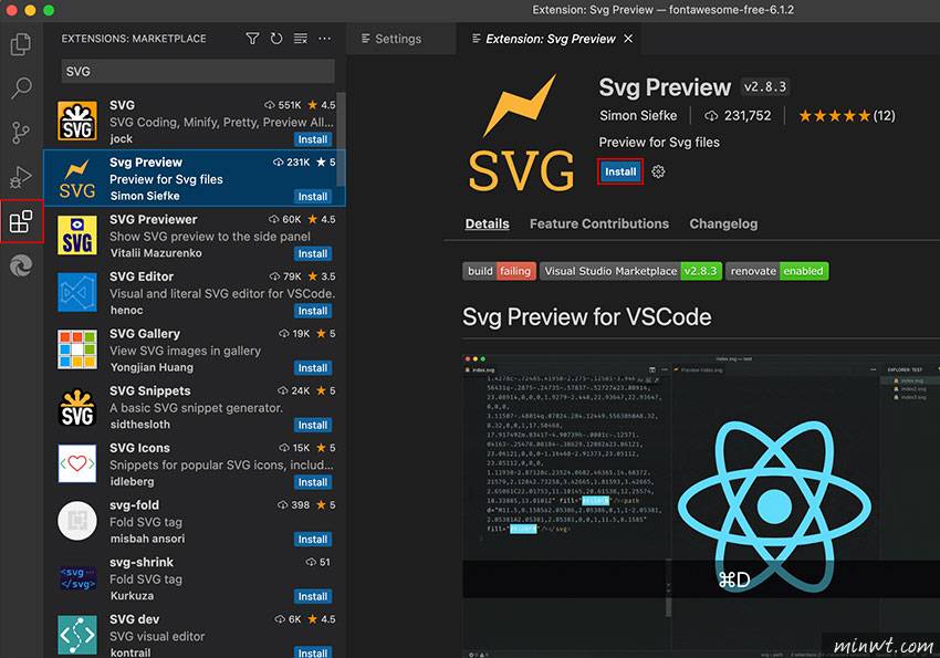 梅问题-VS Code 安装 SVG Preview，让在VS Code底下就可直接预览图档