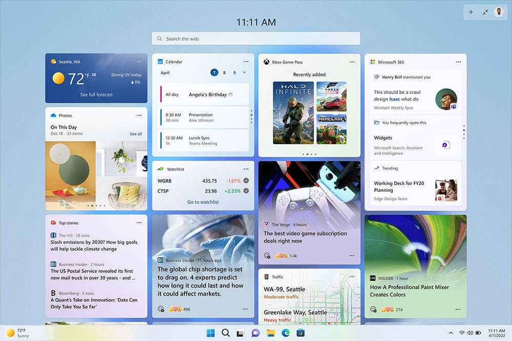 微软开始测试 Windows 11 全屏幕小工具面板，丰富内容一目了然