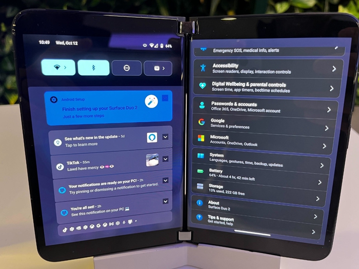 微软双屏手机Surface Duo更新图片曝光，微软把Android 12L变Windows 11了