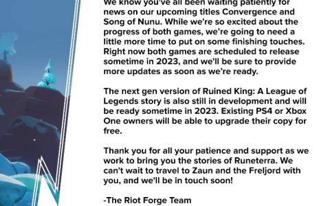 《英雄联盟》衍生新作《联盟外传：聚合之力》《努努之歌》延期至 2023 年发售