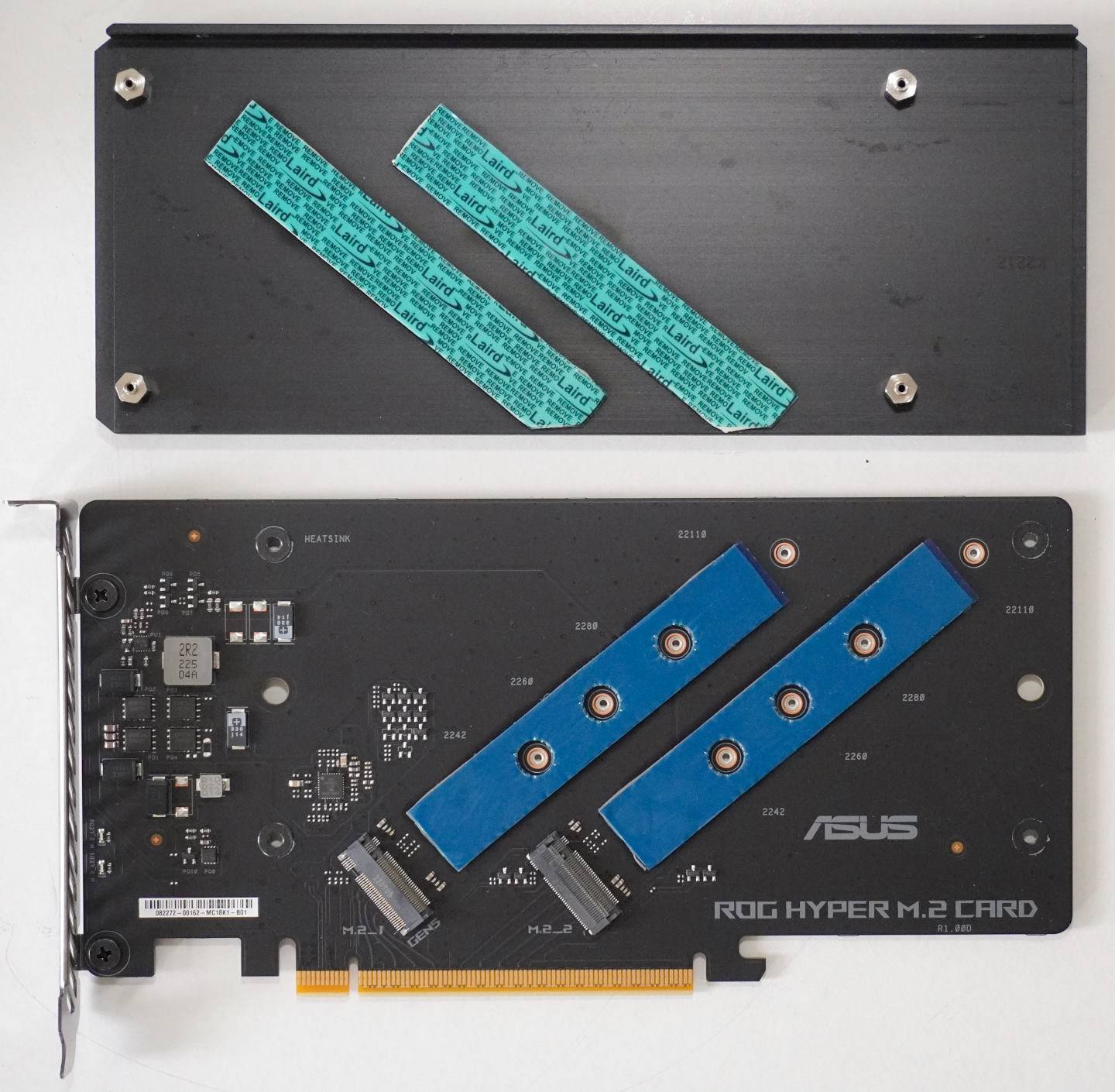 ROG Hyper M.2转接卡具有2条M.2插槽，分别支持PCIe Gen 5x4、PCIe Gen 4x4传输模式。