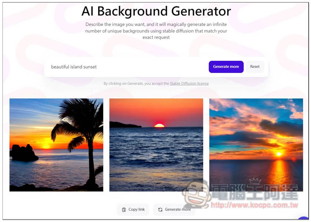 AI Background Generator 输入文字描述，让 AI 帮你生成符合的免费背景图片