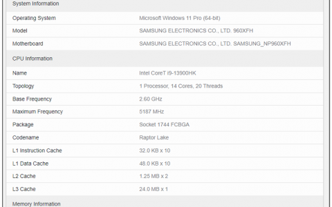 13代最强移动旗舰处理器i9-13900HK跑分现身，拥有14核心