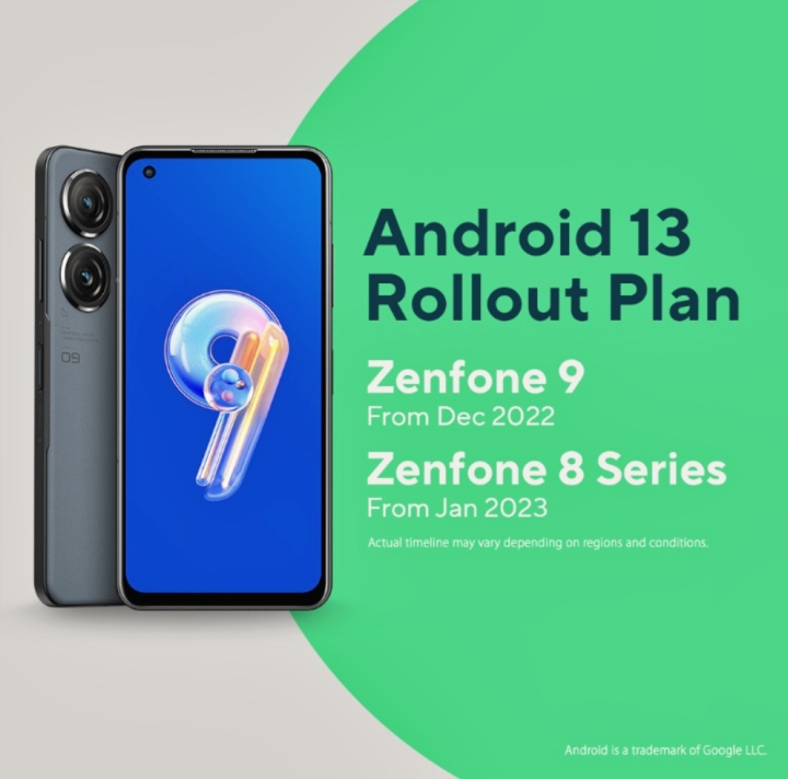华硕公布旗下手机 Android 13 升级时程，Zenfone 9 最快年底升级