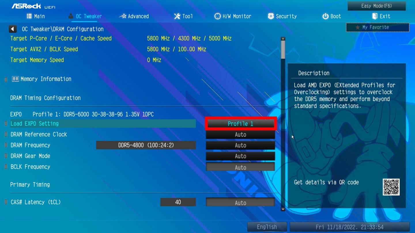 虽然是Intel的主板平台，但仍可在内存设定中读取由AMD主导的EXPO自动超频参数。