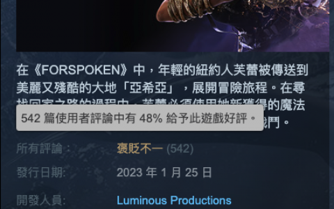 《魔咒之地 Forspoken》Steam评价褒贬不一