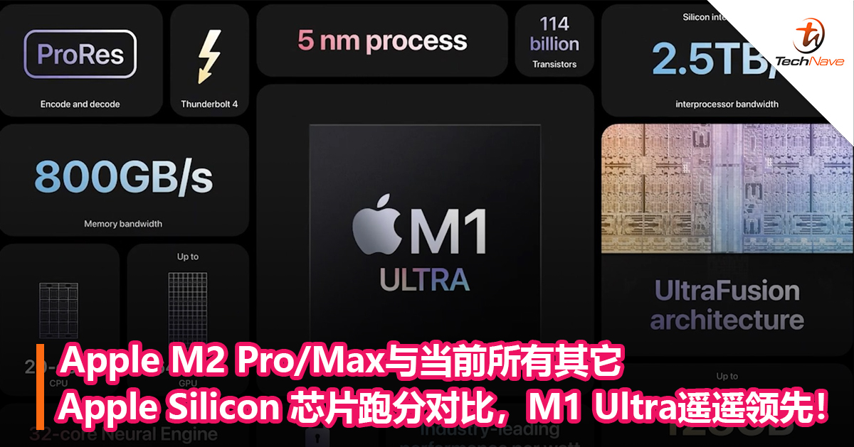 Apple M2 Pro/Max与当前所有其它Apple Silicon 芯片跑分对比，M1 Ultra遥遥领先！