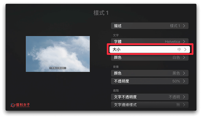 调整 Apple TV 字幕大小：更改大小
