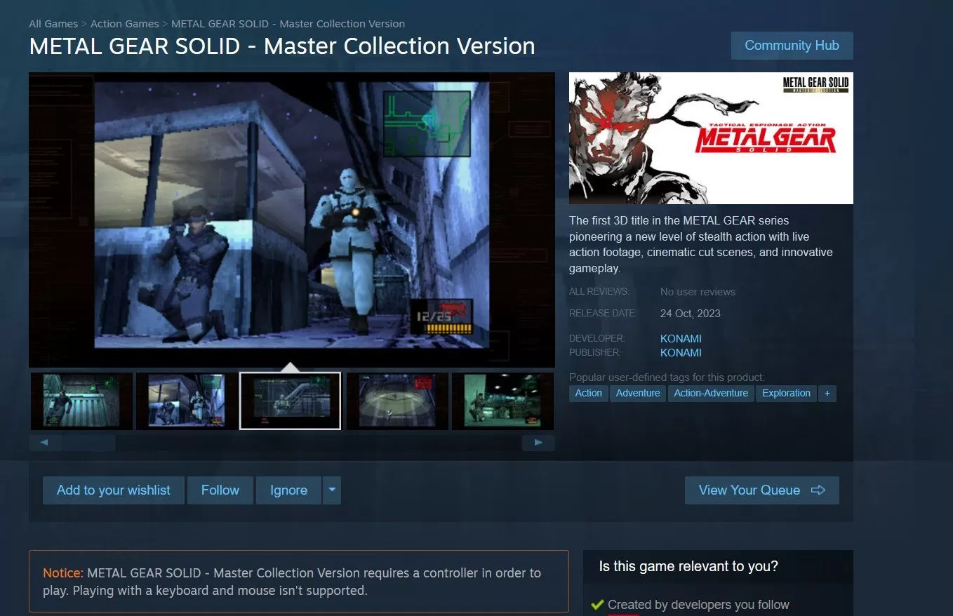 《潜龙谍影》Steam移植作不支持键鼠游玩？ 《Master Collection》系列商店页面迅速下架