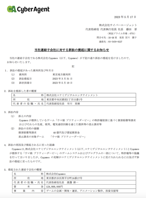 Konami 控告 Cygames 赛马娘 Pretty Derby 侵犯专利权，要求40亿赔偿！！ 引发游戏粉丝及业界人士的震撼 - 电脑王阿达