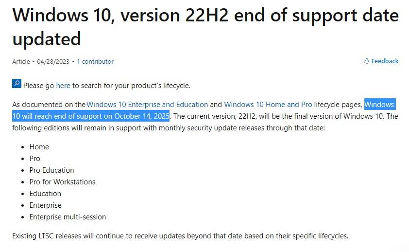 Windows10 版本21H2 正式终止服务，旧用户最近可能开始要接收强制更新