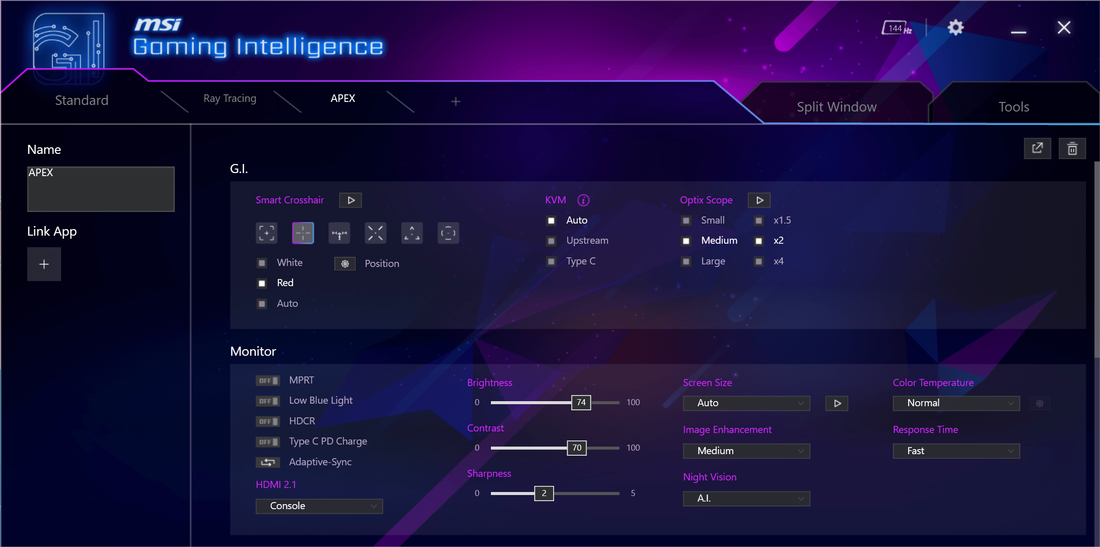 微星电竞屏幕MSSI MAG 274UPF使用评测：Gaming Intelligence APP 设定