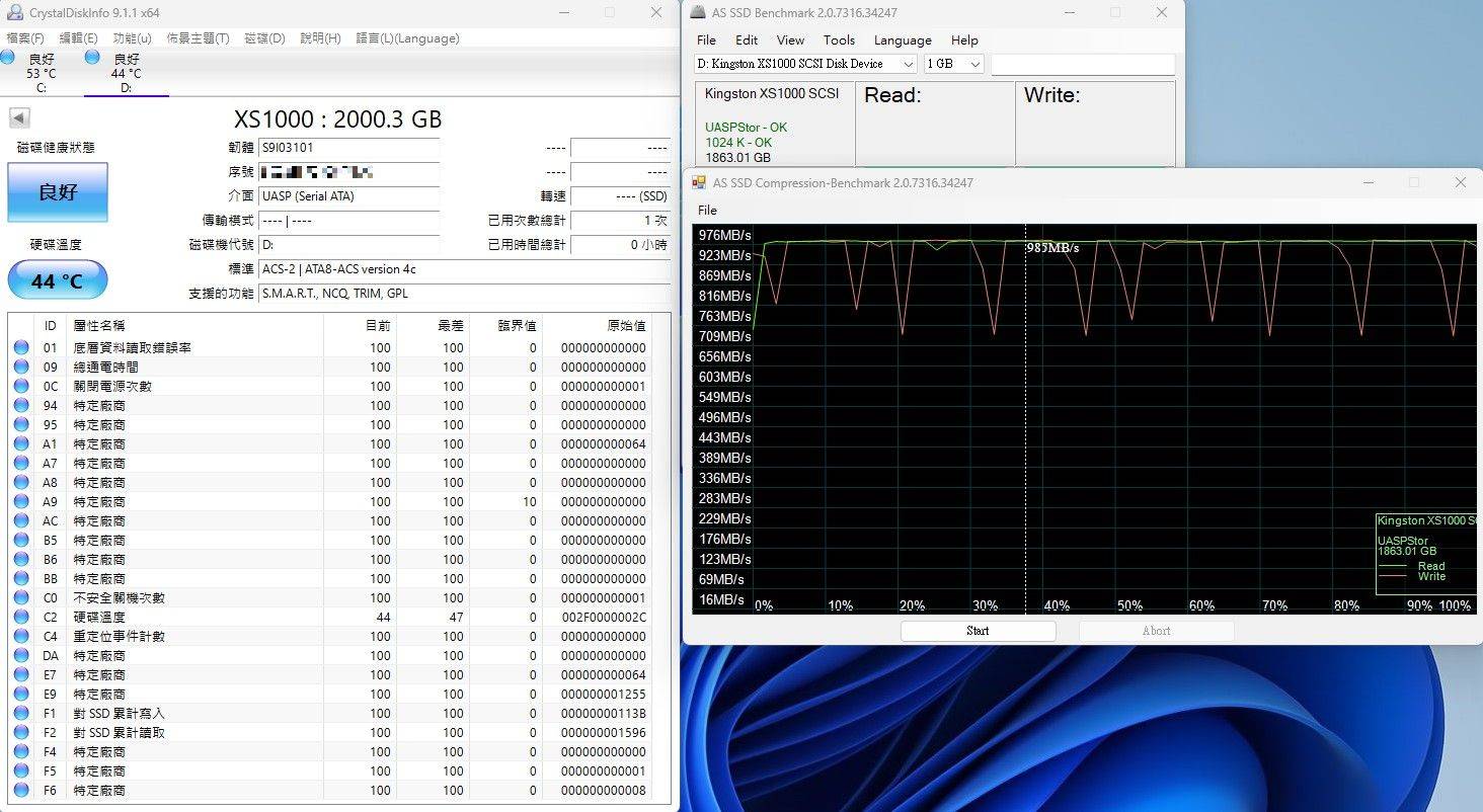 金士顿Kingston XS1000 2TB Portable SSD外接式固态硬盘-2TB大容量，1050MB/s高速传输轻巧带着走