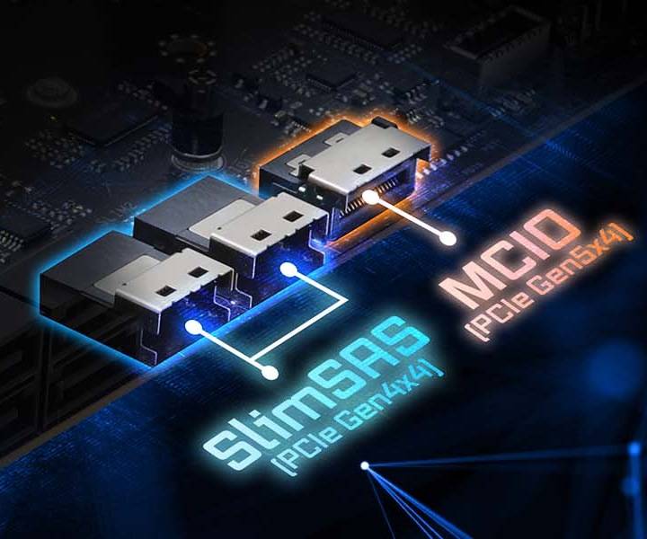 储存装置除了具有M.2、SATA等接口外，也有MCIO、limSAS SFF-8654等接口。