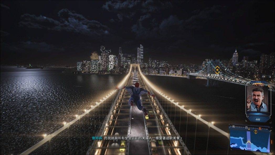 在夜间用滑翔翼飞越跨海大桥，还能一边听JJJ的垃圾话广播调剂一下 图/笔者游戏截...