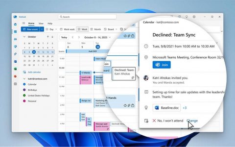 Outlook 下个月将新增实用会议功能，已拒绝仍可将事件记在日历